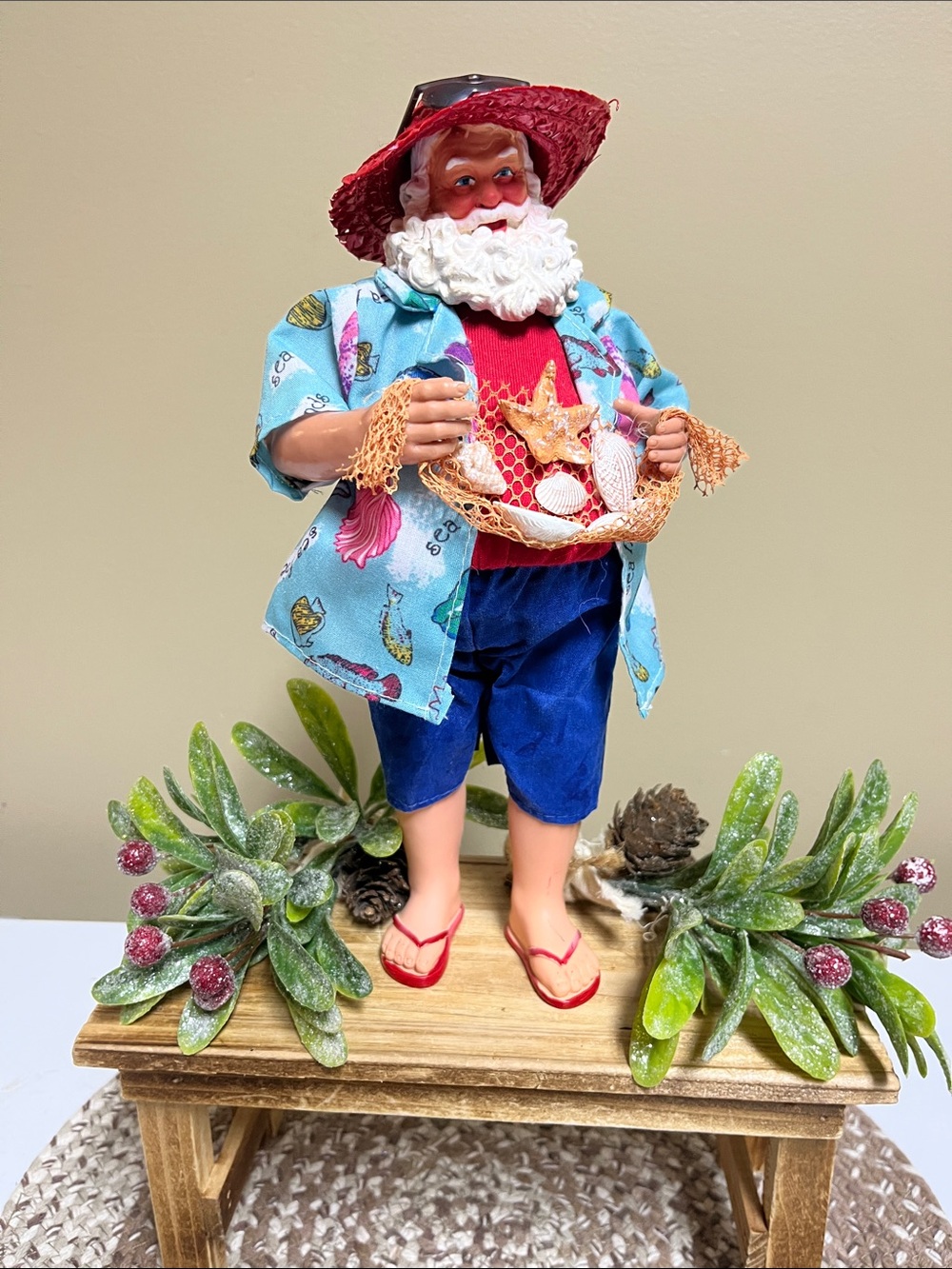 Santas Workshop Beach Party wearing Hawaiian Aloha Shirt & Flip Flops